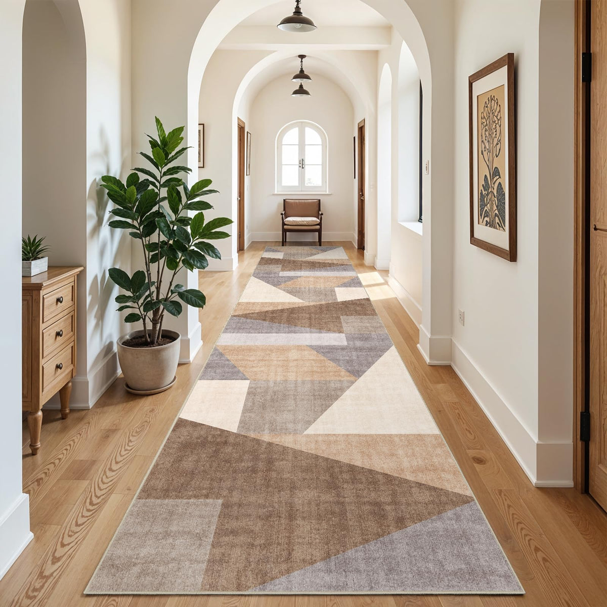 5x7 Washable Area Rug for Living Room - Non-Slip Geometric Rugs Blue Grey