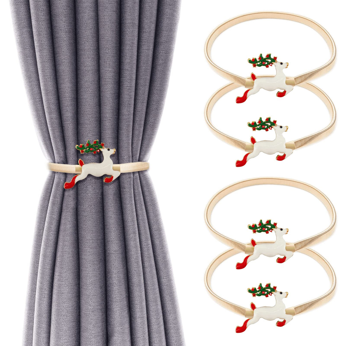 4 Pack Christmas Curtain Tieback Buckle Aluminum Alloy Spring Design Curtain Holdback Carving Design Christmas Curtain Ties for Drapes Curtain Ties Backs Modern Christmas Decor (Maple Leaf)