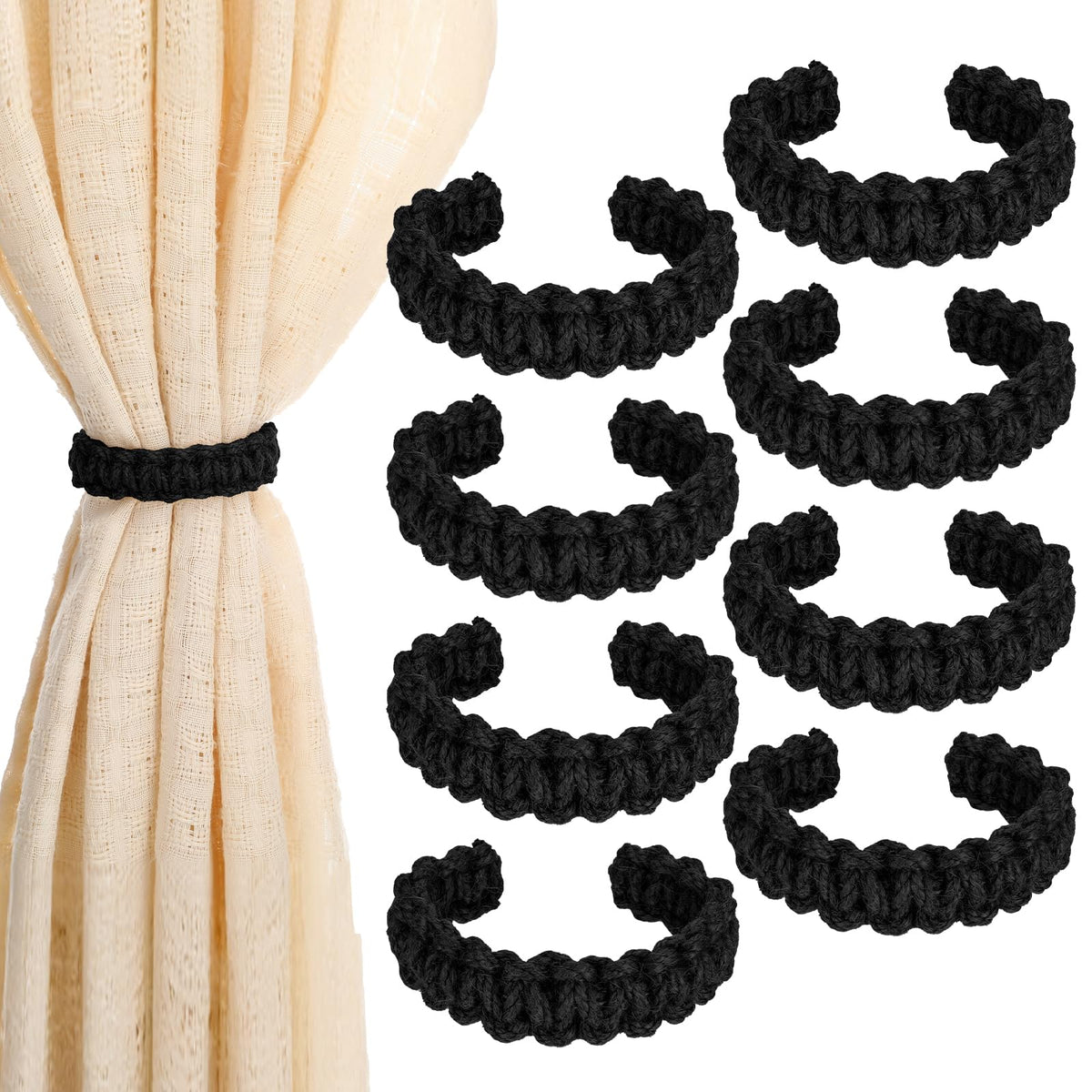 8 Pack Braided Curtain Tieback Rustic Drapes Holdback Boho Curtain Tie Backs Farmhouse Curtains Tie Holder Handmade Drape Rope Tieback for Home Office Sheer Weight Decor Drapery Straps Indoor