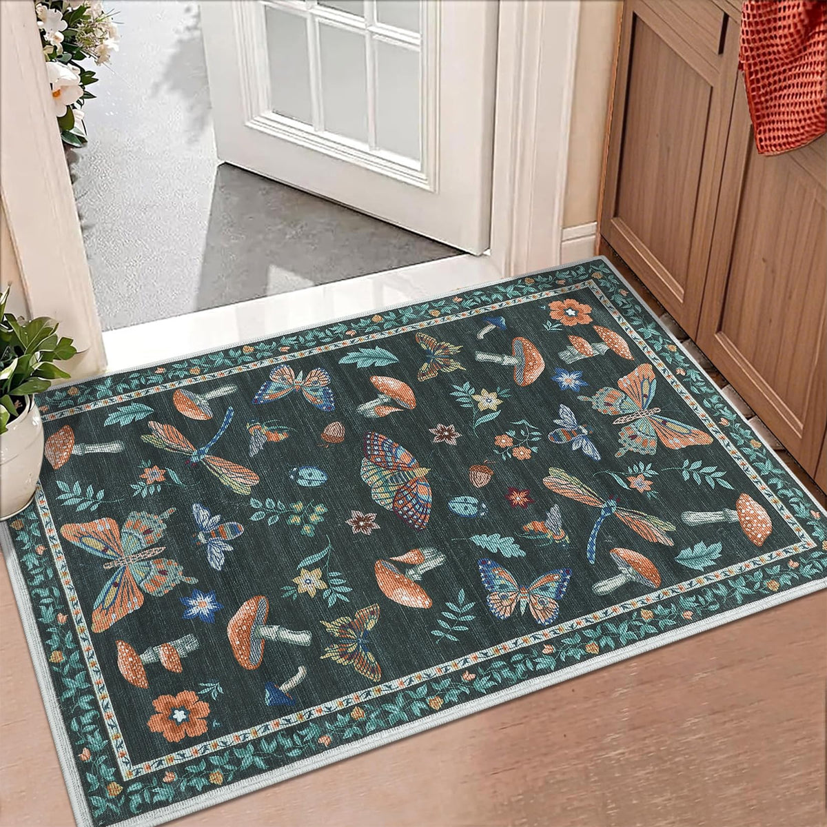 ROYHOME Mushroom Insect Washable Rug 5x7 for Bedroom Living Room Brown