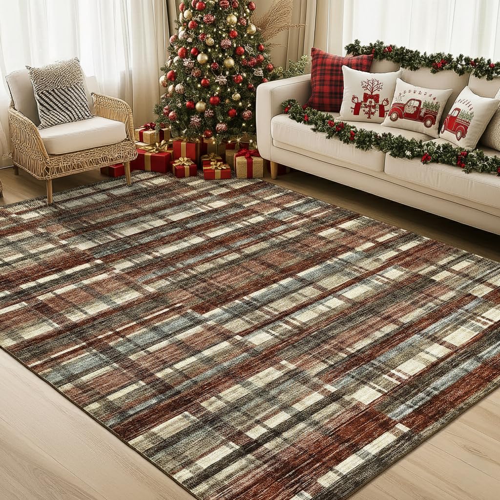 Large Living Room Rugs 8x10 Area Rugs Machine Washable Modern Geometric Neutral Rug Non Slip Low Pile Farmhouse Stain Resistant Carpet for Bedroom Nursery Classroom Dorm 8'x10' Multi