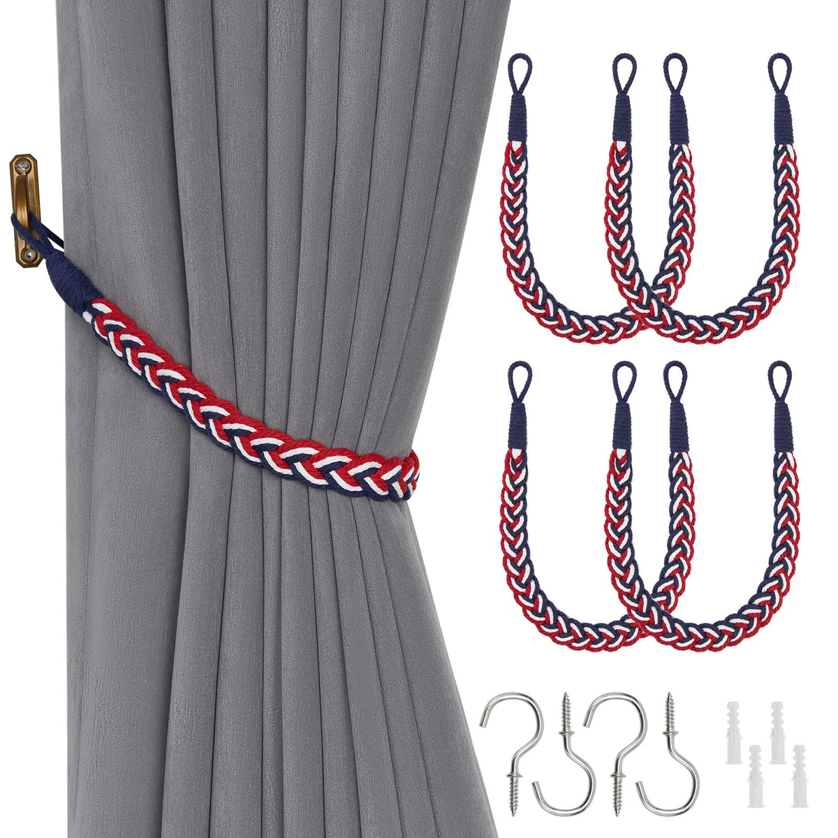 NICEEC 2 Pack Natural Cotton Rope Curtain Tiebacks Elegant Boho Style Decorative Drape Tie Backs Soft Hand-Woven Rope Curtain Holdbacks with Metal Hook for Home & Office Drapery (Coffee)