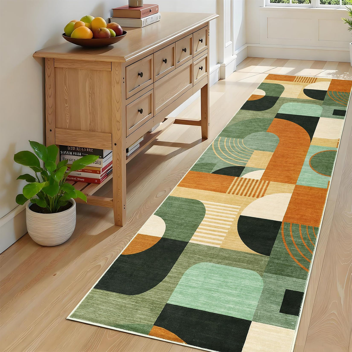 3x5 Washable Rug for Bedroom, Boho Geometric Small Area Rugs for Living Room Entryway Soft Low Pile Non-Slip Indoor Rug for Playroom Dorm, Blue Multi, 3'x5'