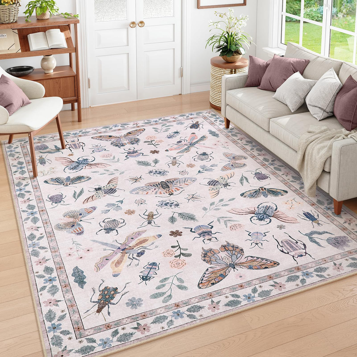 Lahome Insect 5x7 Area Rugs, Soft Bug Washable Rugs for Bedroom Living Room