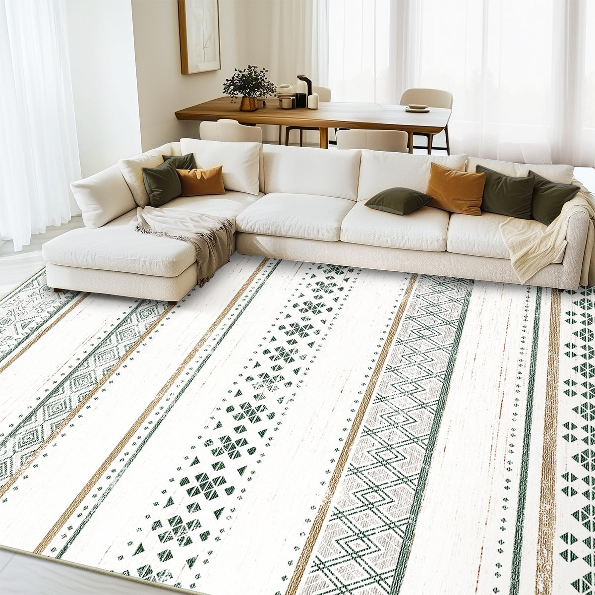 8x10 Washable Area Rugs for Living Room Boho Bedroom Rug Black/Brown