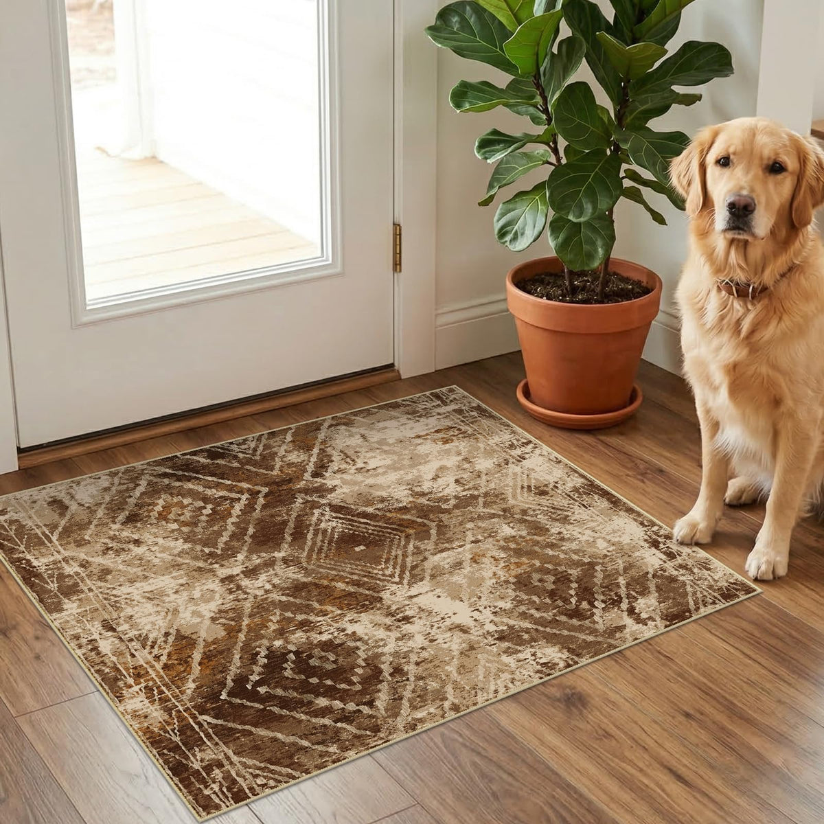 BESTSWEETIE 5'x7' Washable Area Rug for Living Room Bedroom Yellowbrown