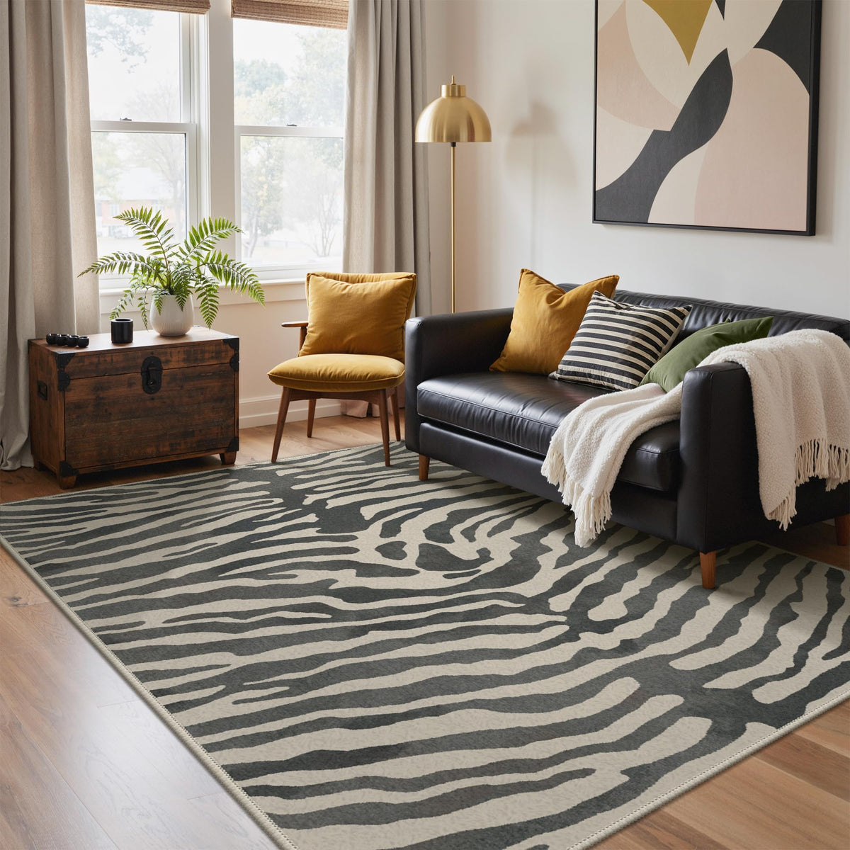 Bavni Zebra Print Rugs 5x7 Washable Area Carpet for Bedroom Living Room