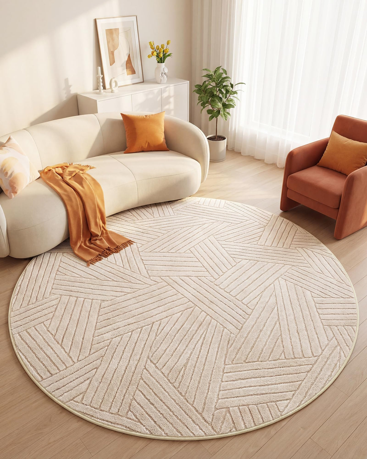 Carvapet 5x7 Area Rug Beige Modern Geometric Maze Washable Carpet