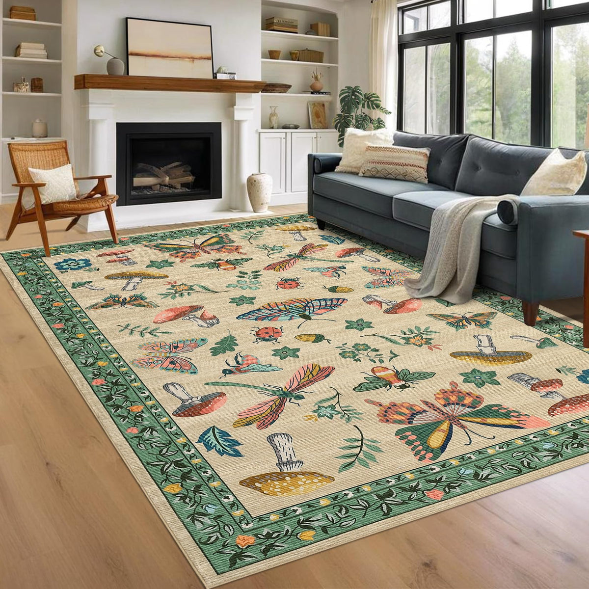 ROYHOME Mushroom Insect Washable Rug 5x7 for Bedroom Living Room Brown