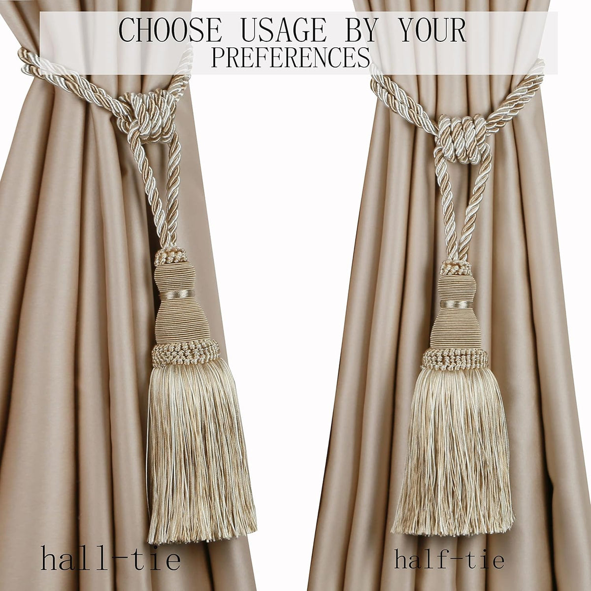 BEL AVENIR 2 Pack Curtain Tiebacks Tassel Drapery Tie-Backs Rope Holdbacks