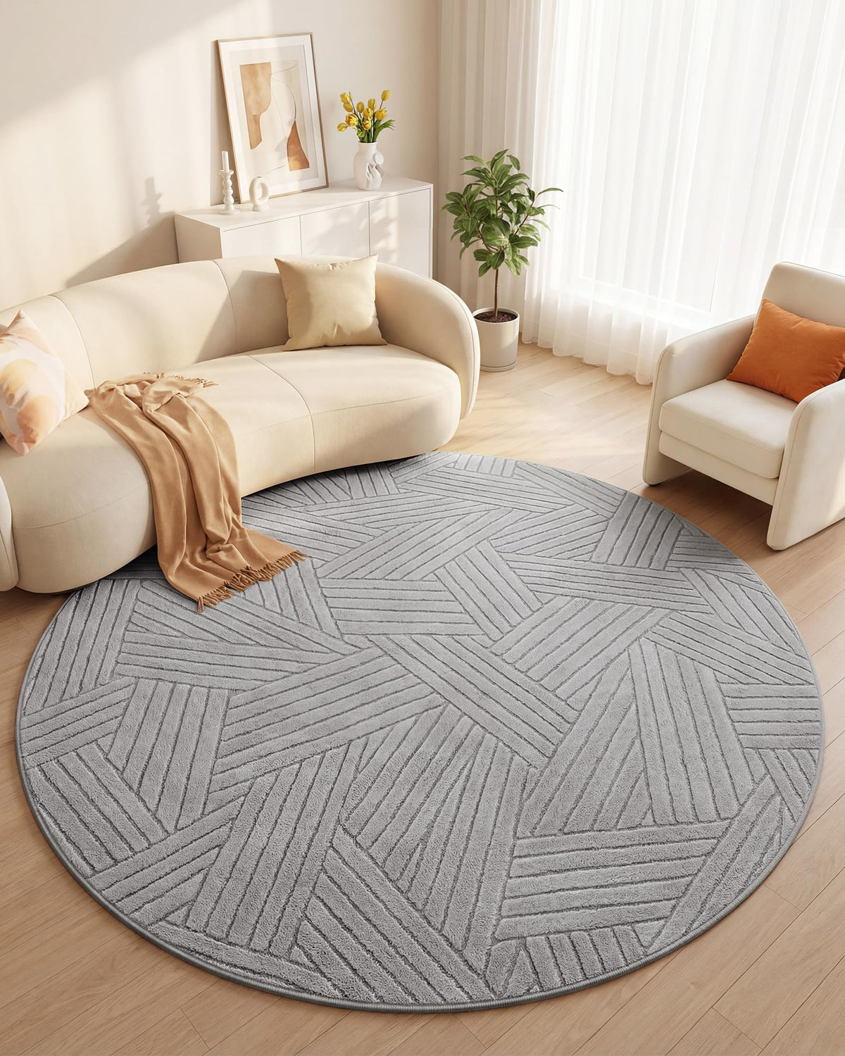 Carvapet 5x7 Area Rug Beige Modern Geometric Maze Washable Carpet