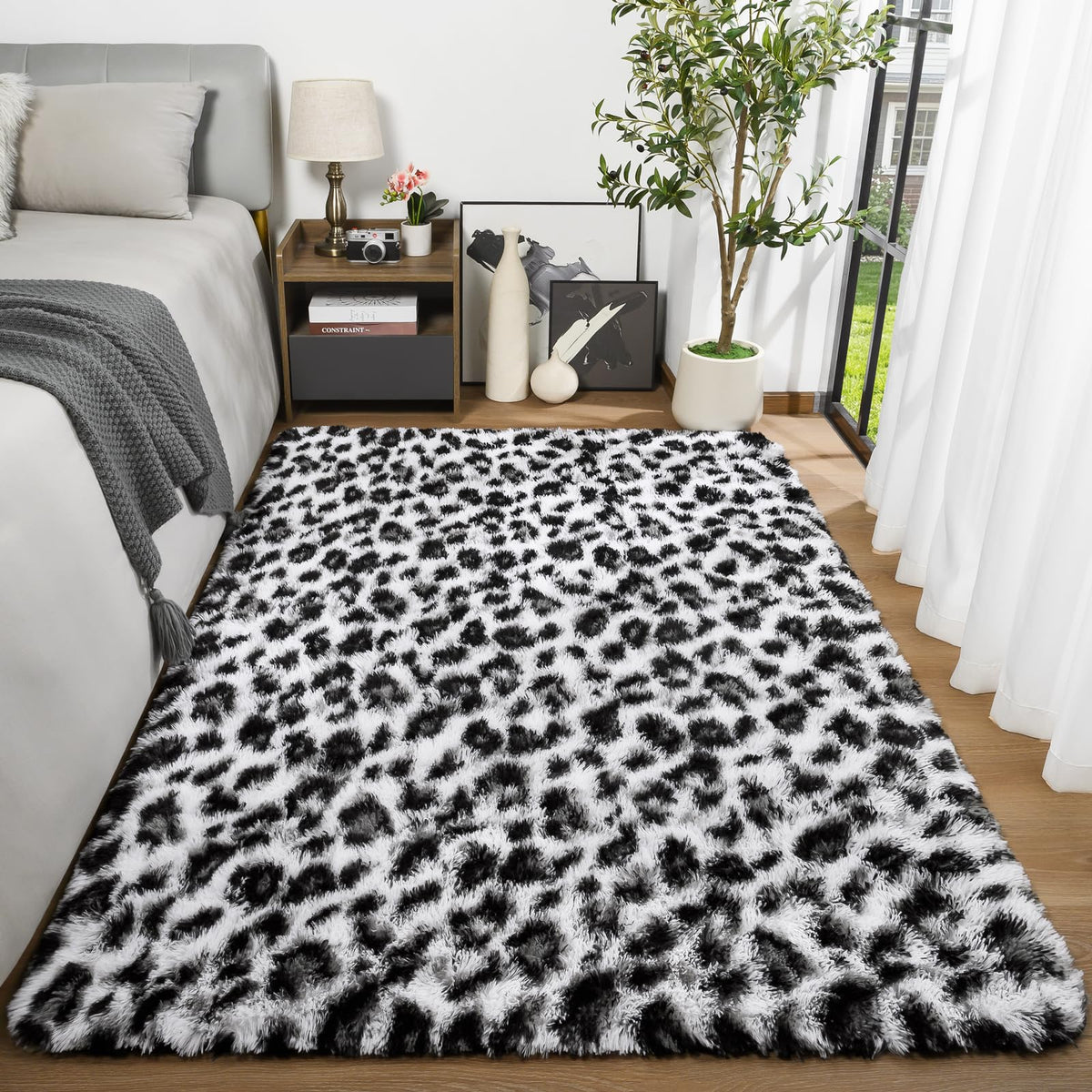 Amearea Fluffy Leopard Rug, Premium Cheetah Print Rugs, Khaki 4x6