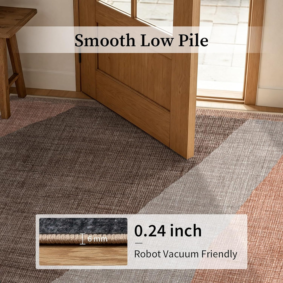 YIHOUSE Geometric Area Rug, Washable Non-Slip Low Pile, Brown, 5 x 7 ft