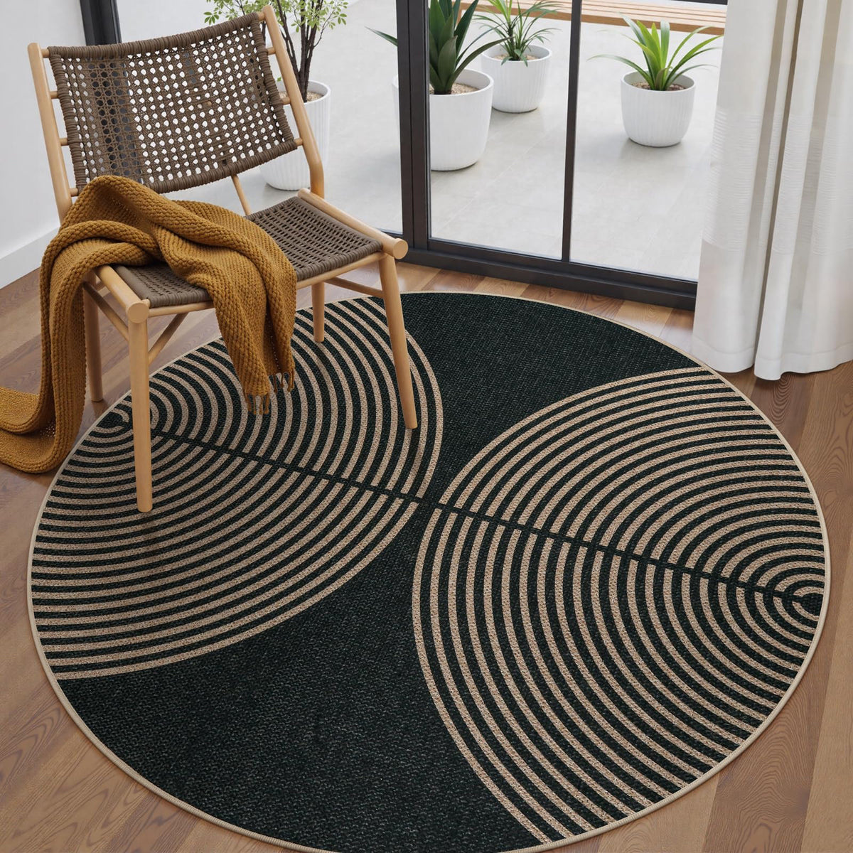 Lahome Modern Rainbow Easy Jute Carpet, Washable 5x7 Area Rugs for Living Room Patio Black Farmhouse Indoor Outdoor Rugs, Contemporary Natural Non Slip Floor Carpet for Office RV Backyard
