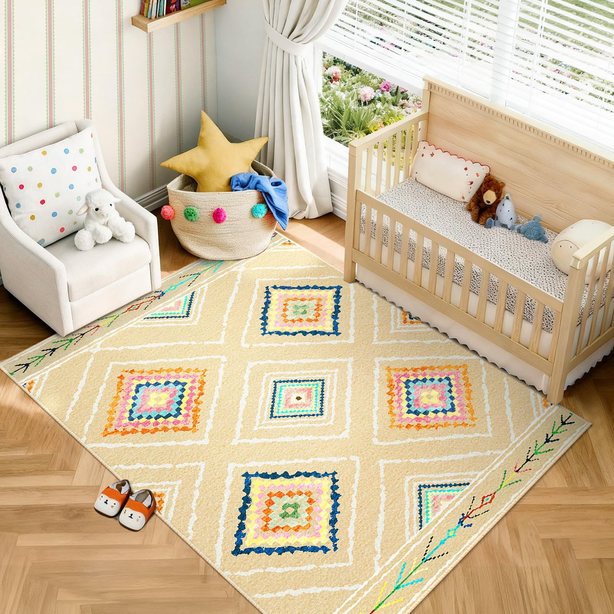 BESTSWEETIE 5'x7' Washable Area Rug for Living Room Bedroom Yellowbrown