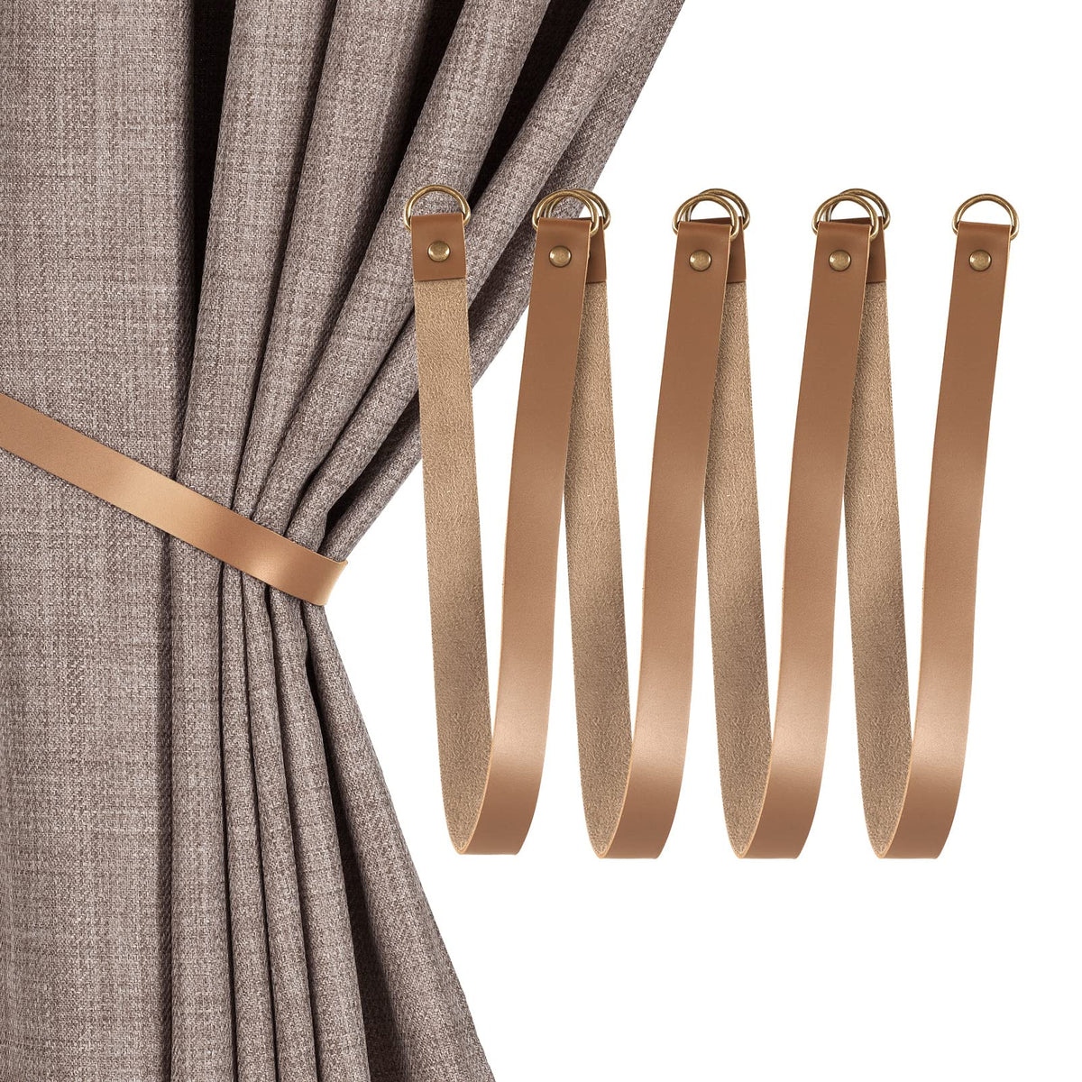 HOME QUEEN Faux Leather Curtain Tiebacks with Hooks, 2 Pack, Chocolate