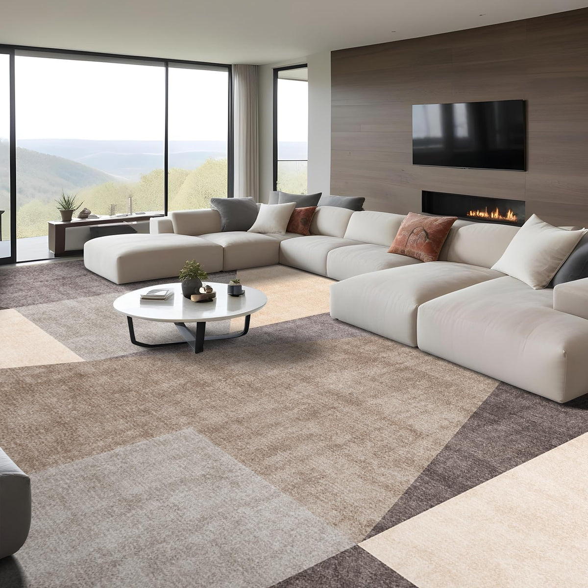 5x7 Washable Area Rug for Living Room - Non-Slip Geometric Rugs Blue Grey