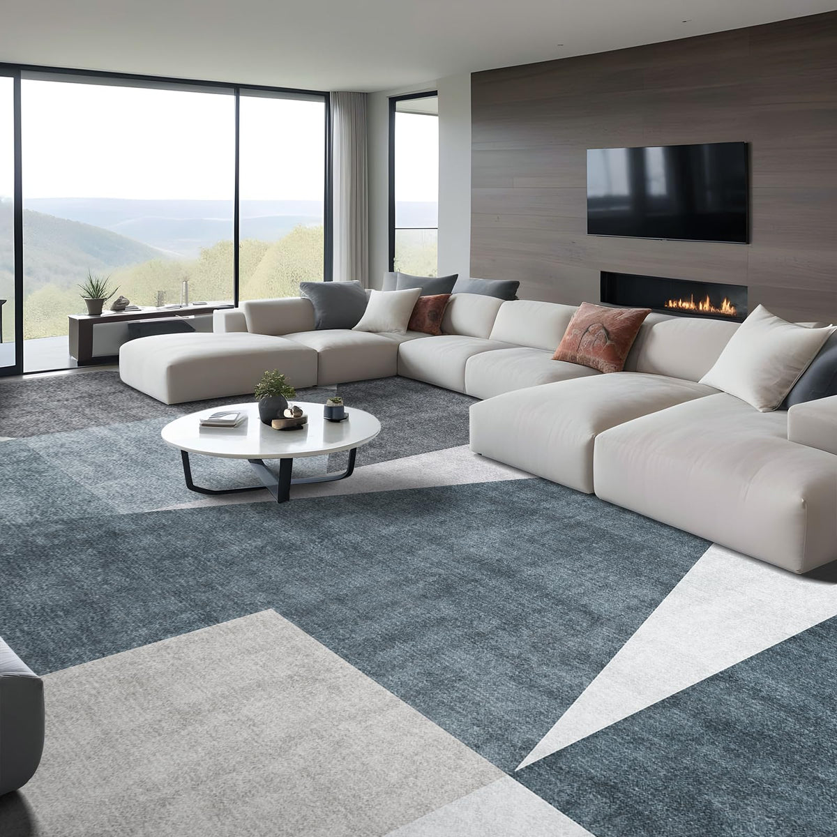 5x7 Washable Area Rug for Living Room - Non-Slip Geometric Rugs Blue Grey