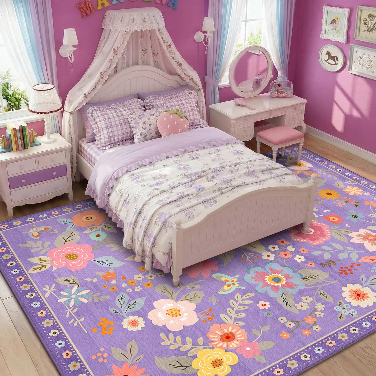 RELEANY Floral Washable 5x7 Area Rugs Black