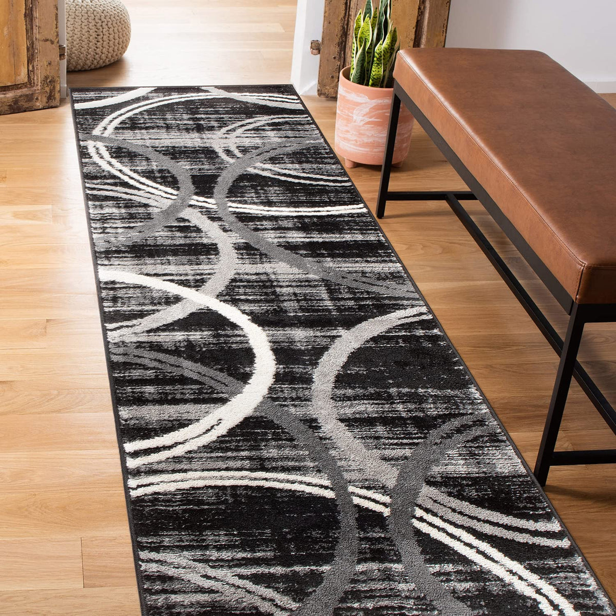 Rugshop Wavy Circles Fade-Resistant Living Room Area Rug Gray 5'3" x 7'3"
