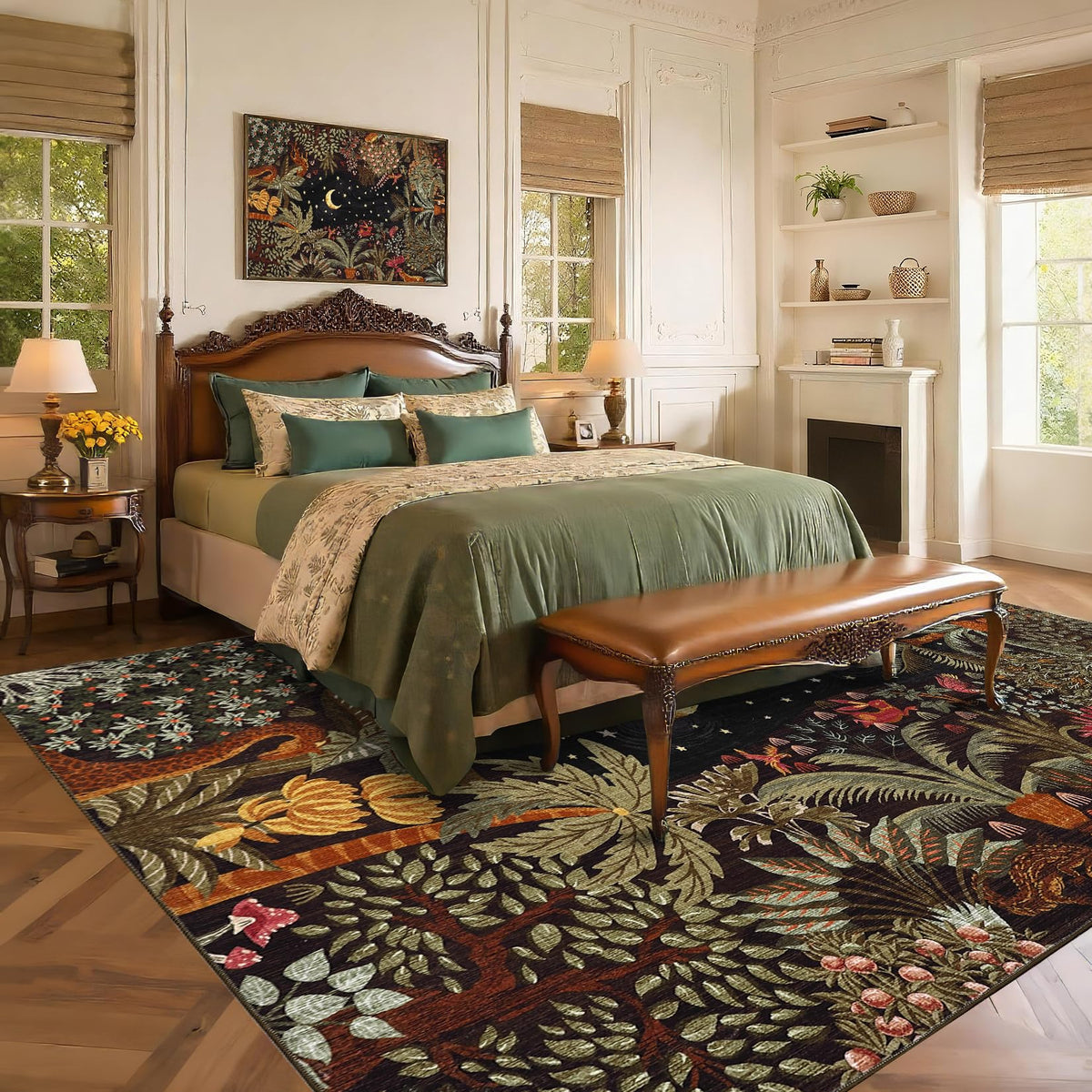 GarveeHome 5x7 Jungle Area Rug Washable Rugs for Living Room Bedroom, Soft Low Pile Non Slip Accent Floor Mat Animal Print Throw Rug Indoor Carpet Dining Room Playroom