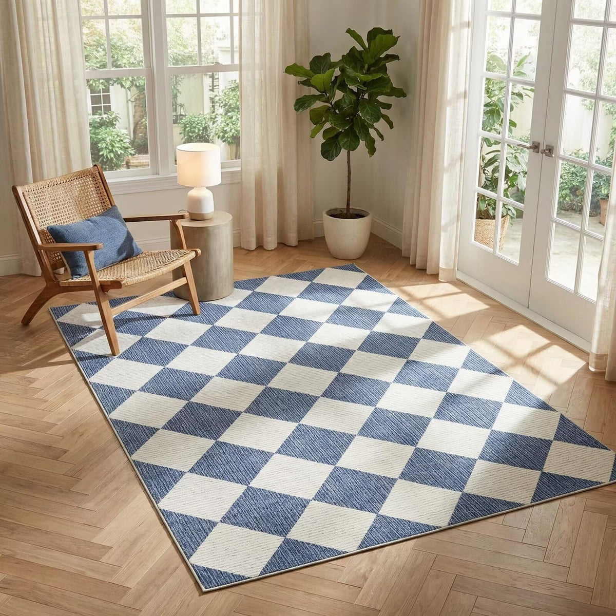 GarveeHome 5x7 Checkered Area Rug Black and Brown Washable Living Room Rug
