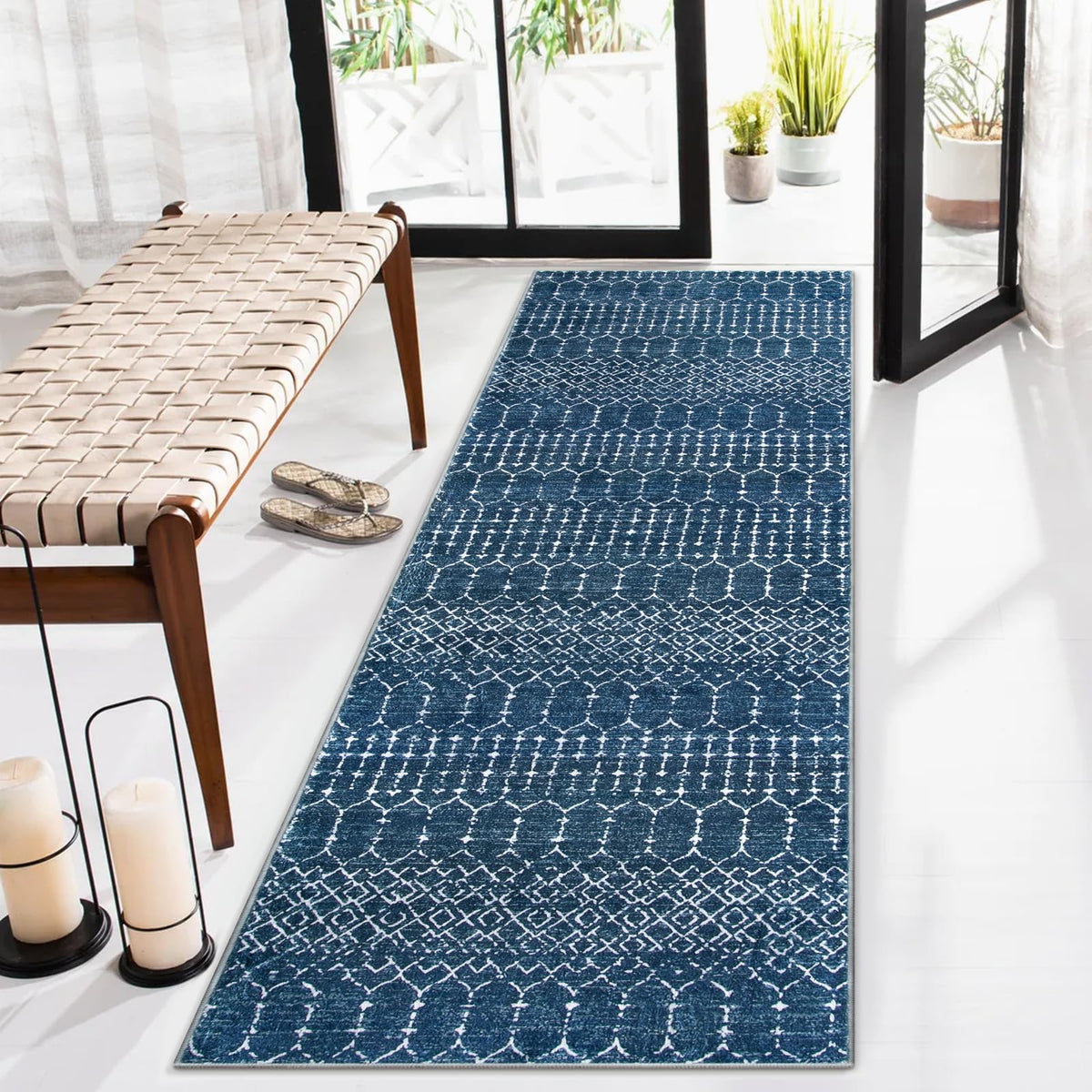 Lahome Moroccan Black Area Rug for Living Room 3x5 Non-Slip Washable Stain Resistant Large Kitchen Rugs Throw Low-Profile Soft Bedroom Carpet Geometric Print Rug for Entryway Dining Room Hana
