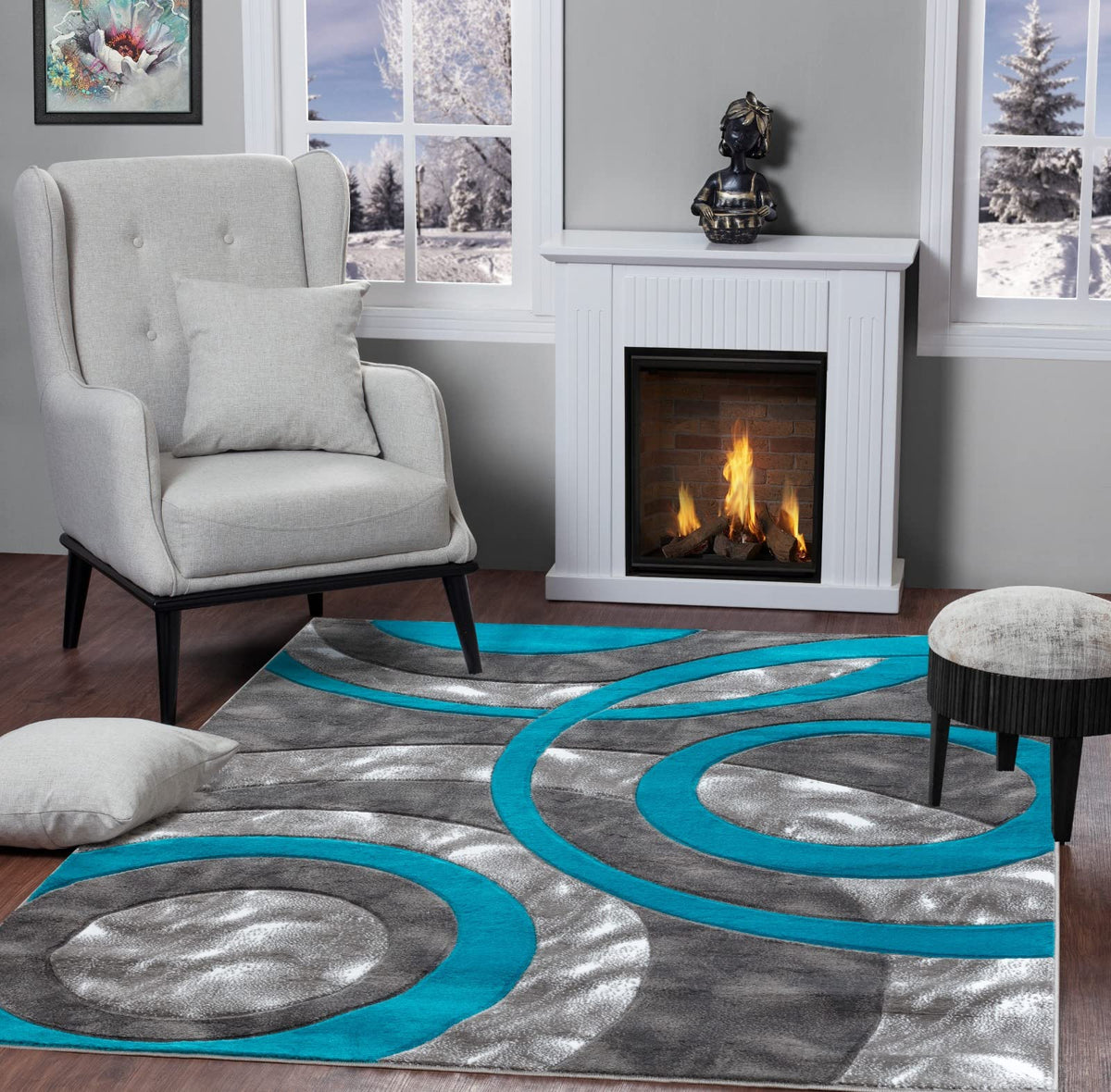 GLORY RUGS Area Rug Modern 5x7 Brown Circles Geometry Soft Hand Carved Contemporary Floor Carpet Fluffy Texture for Indoor Living Dining Room and Bedroom Area