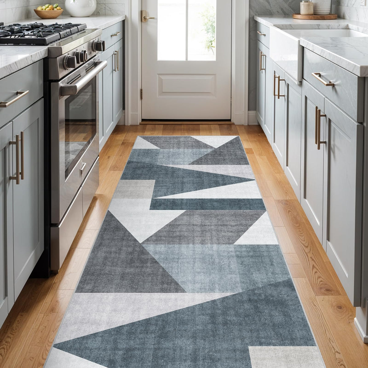 5x7 Washable Area Rug for Living Room - Non-Slip Geometric Rugs Blue Grey