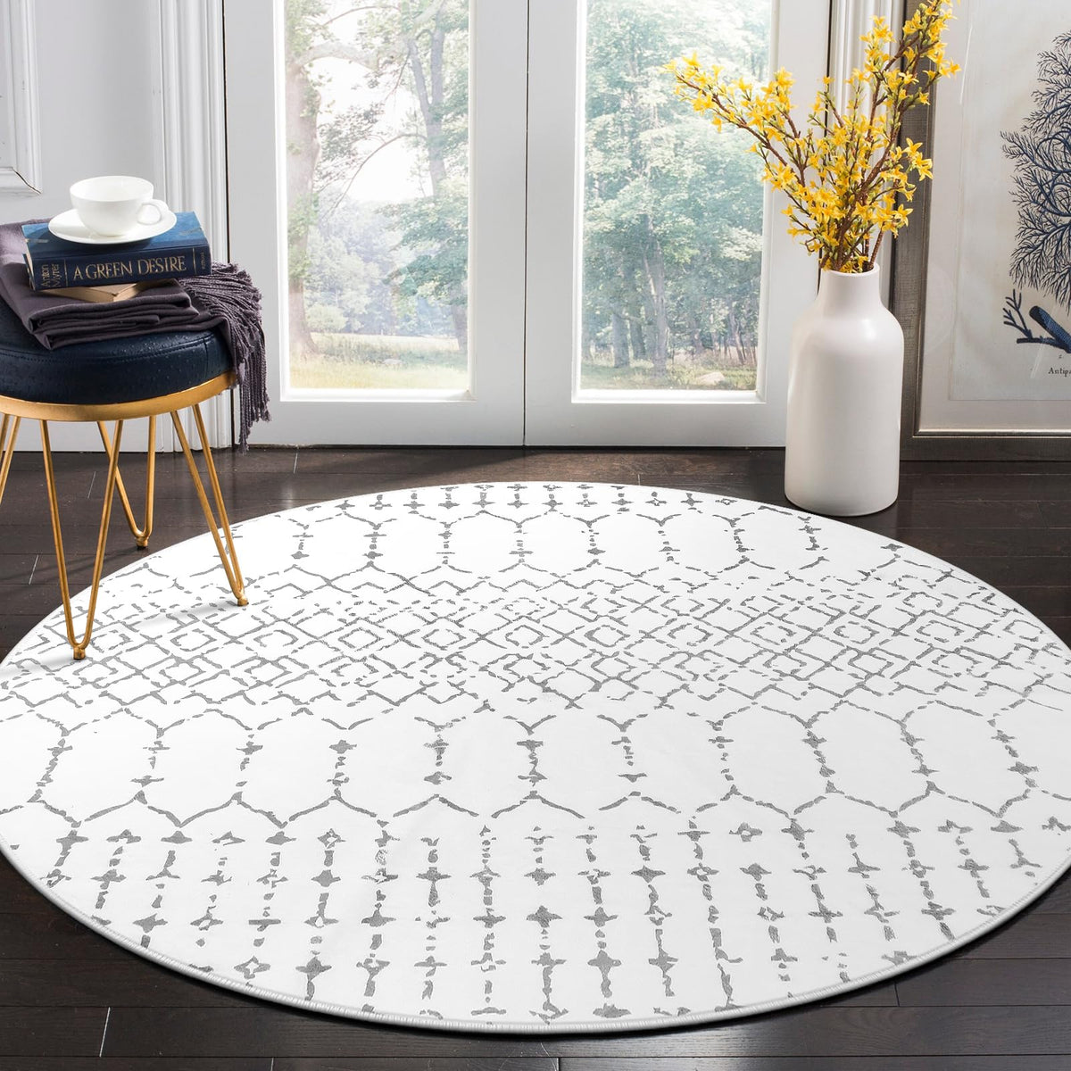 Lahome Moroccan Black Area Rug for Living Room 3x5 Non-Slip Washable Stain Resistant Large Kitchen Rugs Throw Low-Profile Soft Bedroom Carpet Geometric Print Rug for Entryway Dining Room Hana