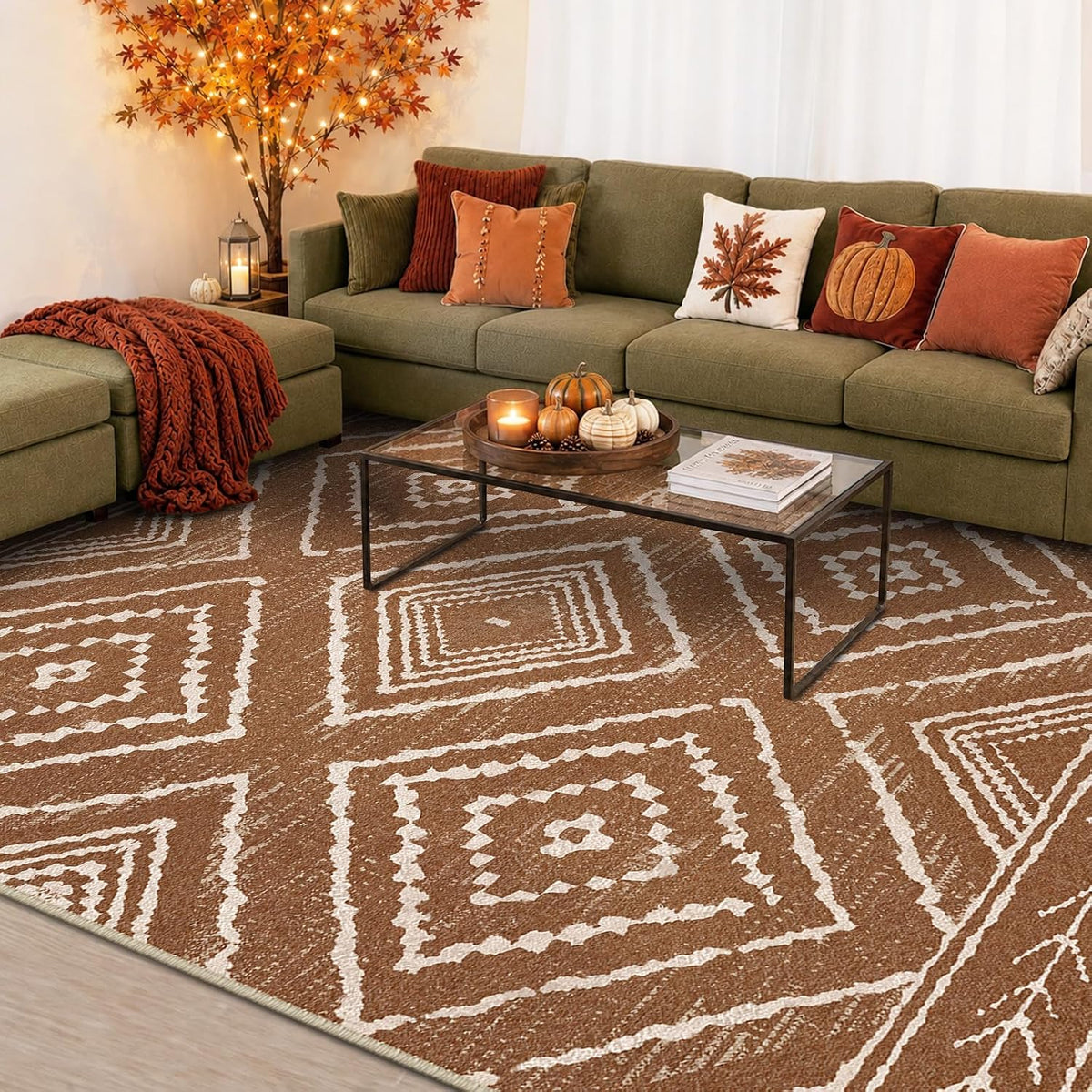 BESTSWEETIE 5'x7' Washable Area Rug for Living Room Bedroom Yellowbrown