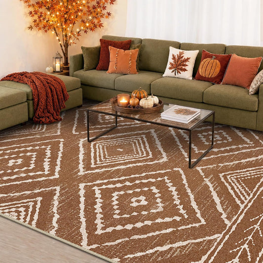 BESTSWEETIE 5'x7' Washable Area Rug for Living Room Bedroom Yellowbrown