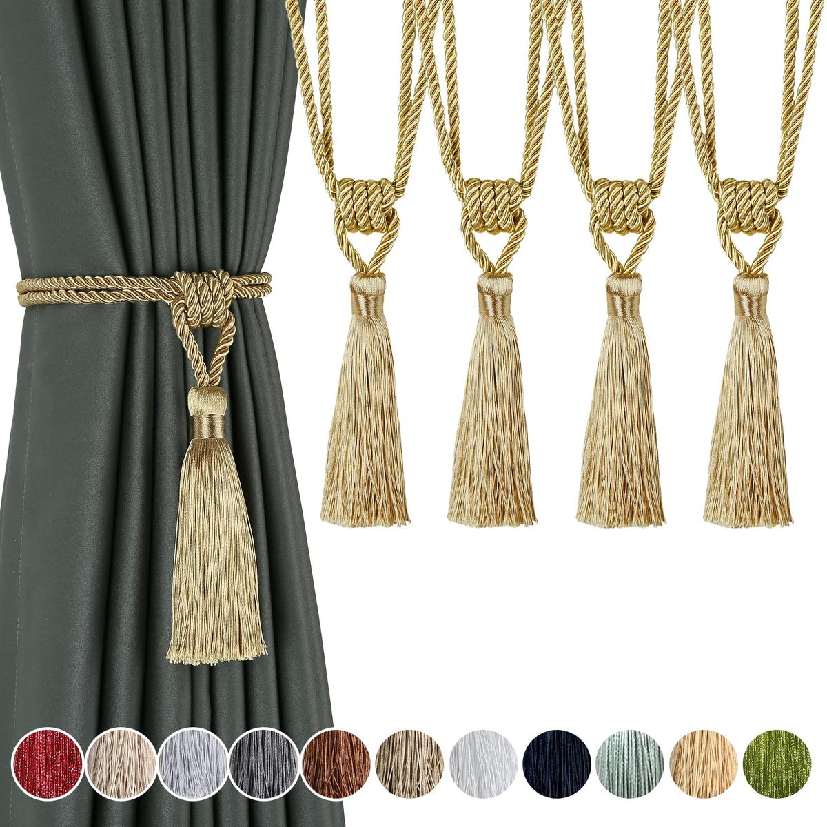 4 Pack Curtain Tiebacks Handmade Tassel Rope Curtain Holdbacks