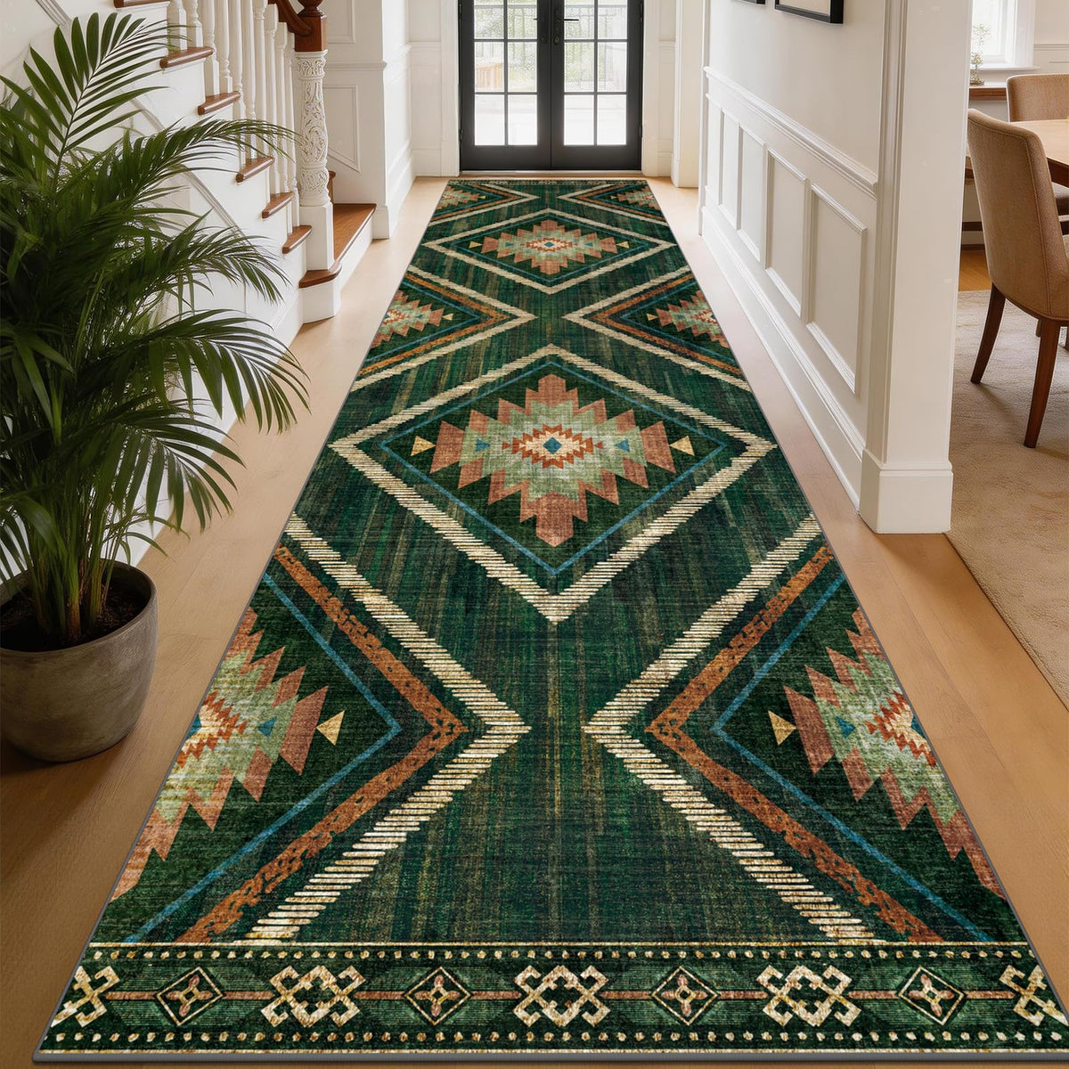 Boho Washable Rugs 5x7ft Non Slip, Low Pile Area Rug for Living Room, Brown Moroccan Bedroom Carpets, Non Shedding Soft Floor Carpet for Dining Room Bathroom Nursery Kitchen Office