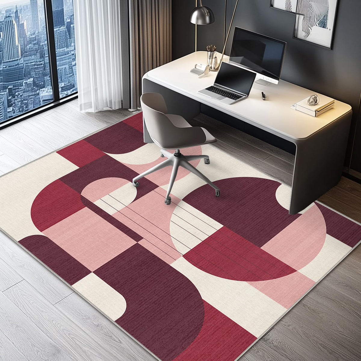5x7 Area Rug Colorful Boho Geometric Carpet Modern Abstract Large Rug for Living Room Bedroom Machine Washable Non-Slip Rug for Dining Room Kids Playroom Office