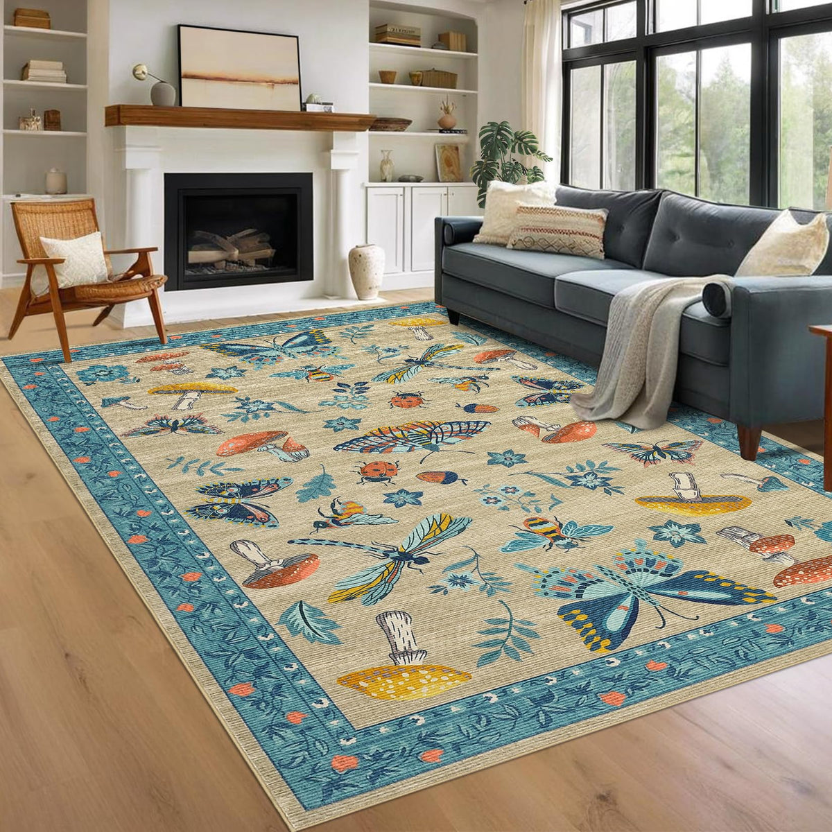 ROYHOME Mushroom Insect Washable Rug 5x7 for Bedroom Living Room Brown