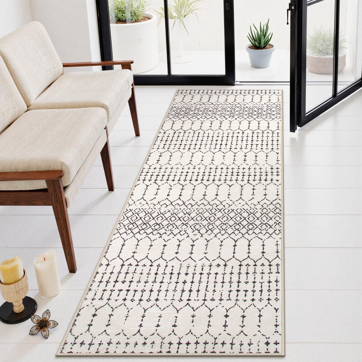 Lahome Moroccan Black Area Rug for Living Room 3x5 Non-Slip Washable Stain Resistant Large Kitchen Rugs Throw Low-Profile Soft Bedroom Carpet Geometric Print Rug for Entryway Dining Room Hana