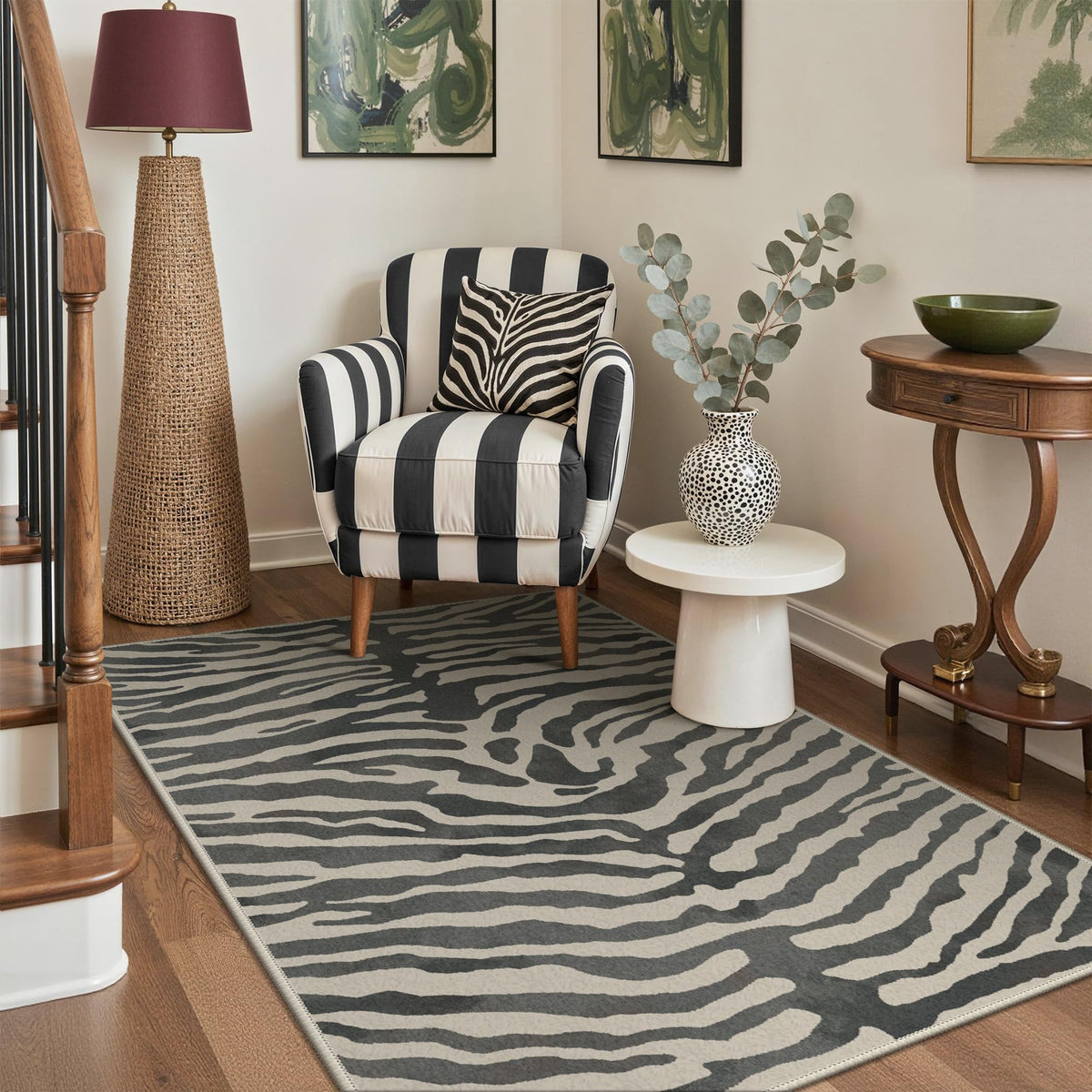 Bavni Zebra Print Rugs 5x7 Washable Area Carpet for Bedroom Living Room
