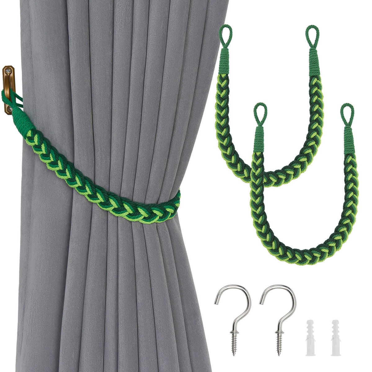 NICEEC 2 Pack Natural Cotton Rope Curtain Tiebacks Elegant Boho Style Decorative Drape Tie Backs Soft Hand-Woven Rope Curtain Holdbacks with Metal Hook for Home & Office Drapery (Coffee)