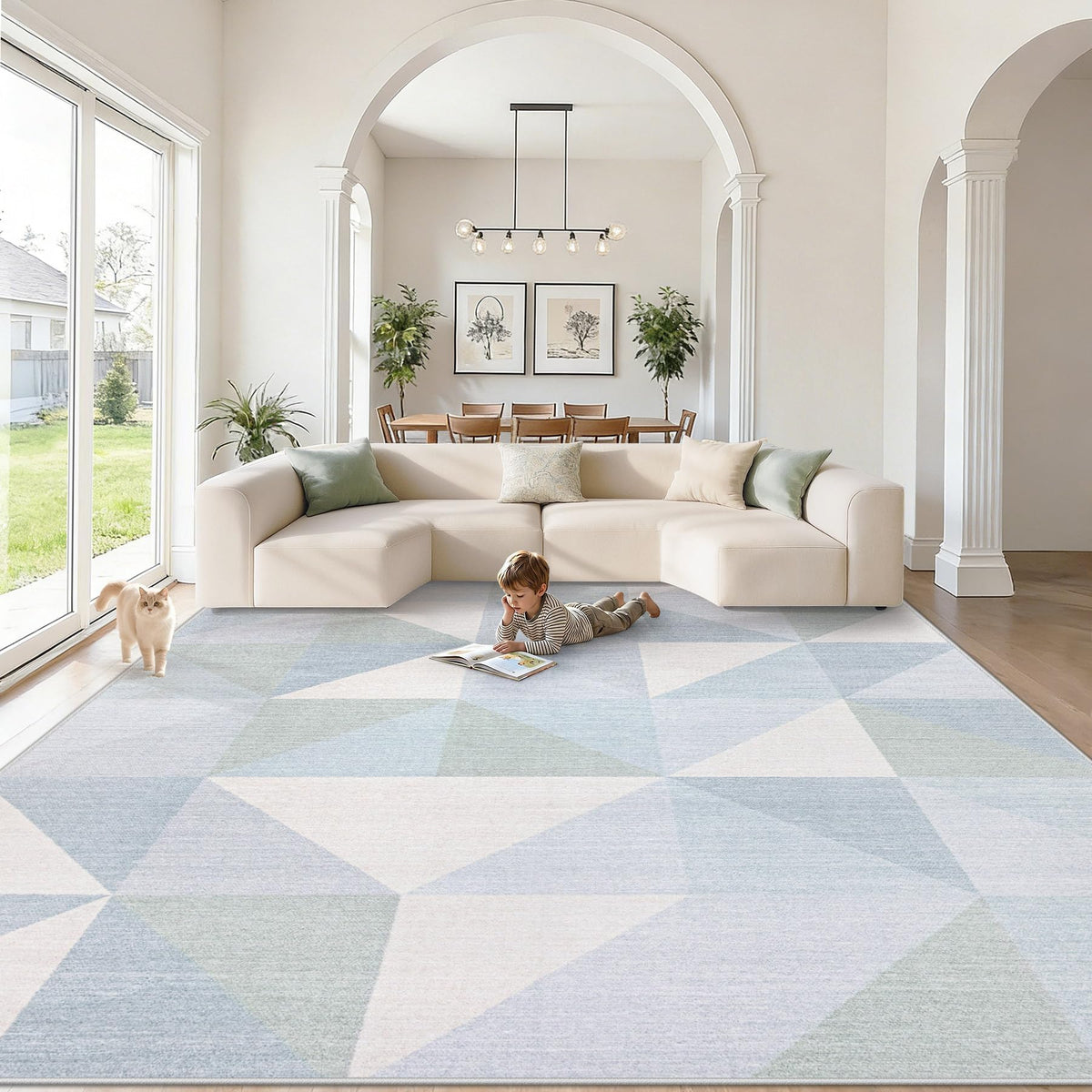 Washable Rug 8x10 Area Rugs: Modern Geometric Area Rug for Living Room Non-Slip Neutral Soft Carpet Low Pile Stain Resistant Indoor Rugs for Bedroom Nursery Dining Room Office (Beige Brown, 8'X10')
