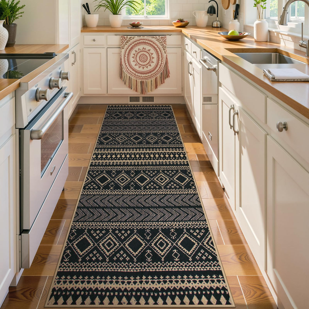 Lahome Modern Rainbow Easy Jute Carpet, Washable 5x7 Area Rugs for Living Room Patio Black Farmhouse Indoor Outdoor Rugs, Contemporary Natural Non Slip Floor Carpet for Office RV Backyard