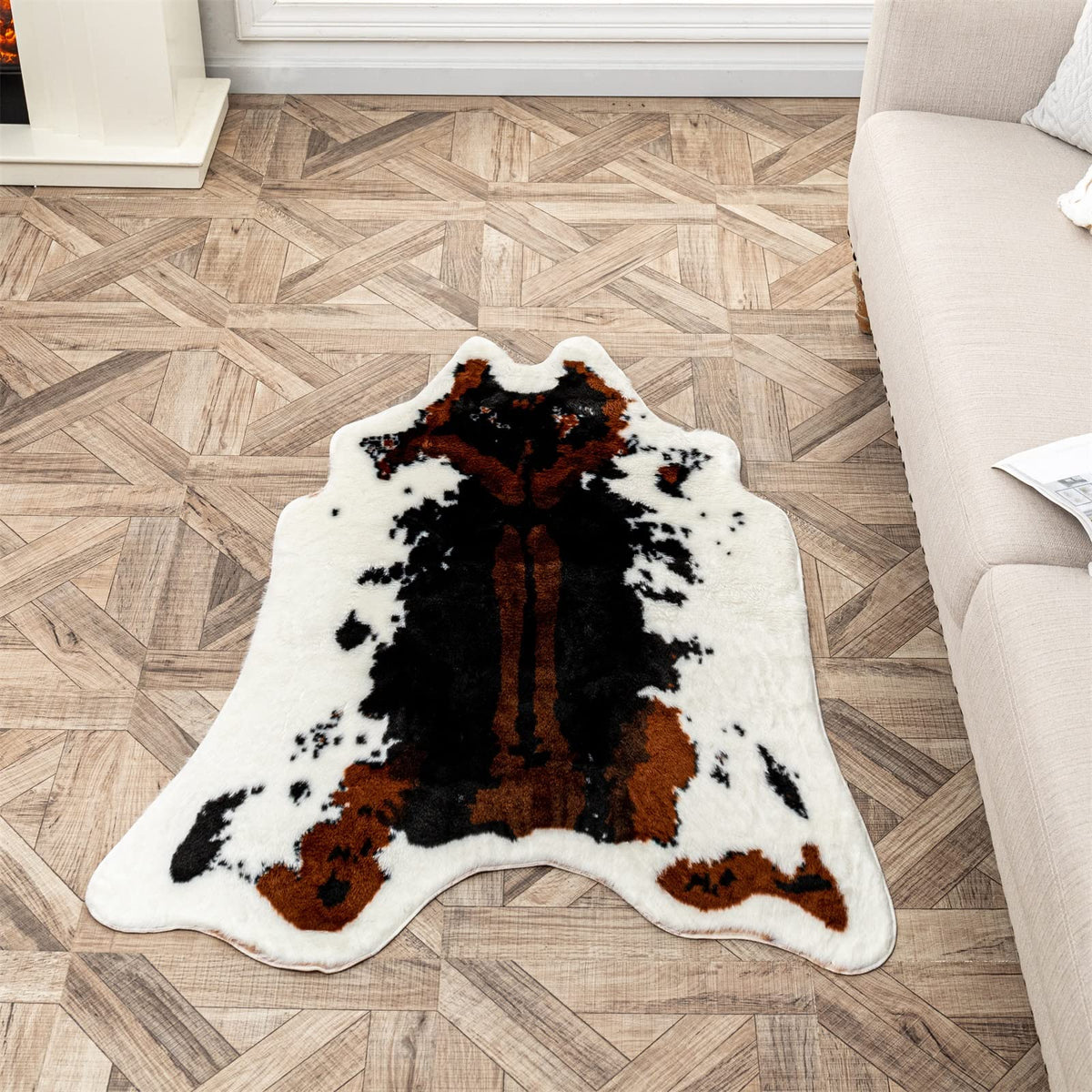 Leopard Area Rug Animals Printed Hide Mats Faux Fur Cowhide Skin Carpet for Home Office, Living Room, Bedroom, 5.2ft x 6.5ft (160 x 200cm)