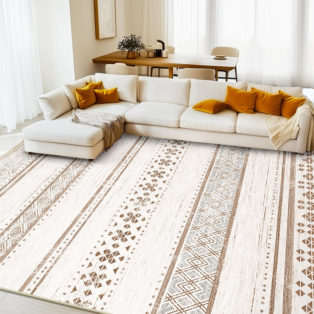 8x10 Washable Area Rugs for Living Room Boho Bedroom Rug Black/Brown