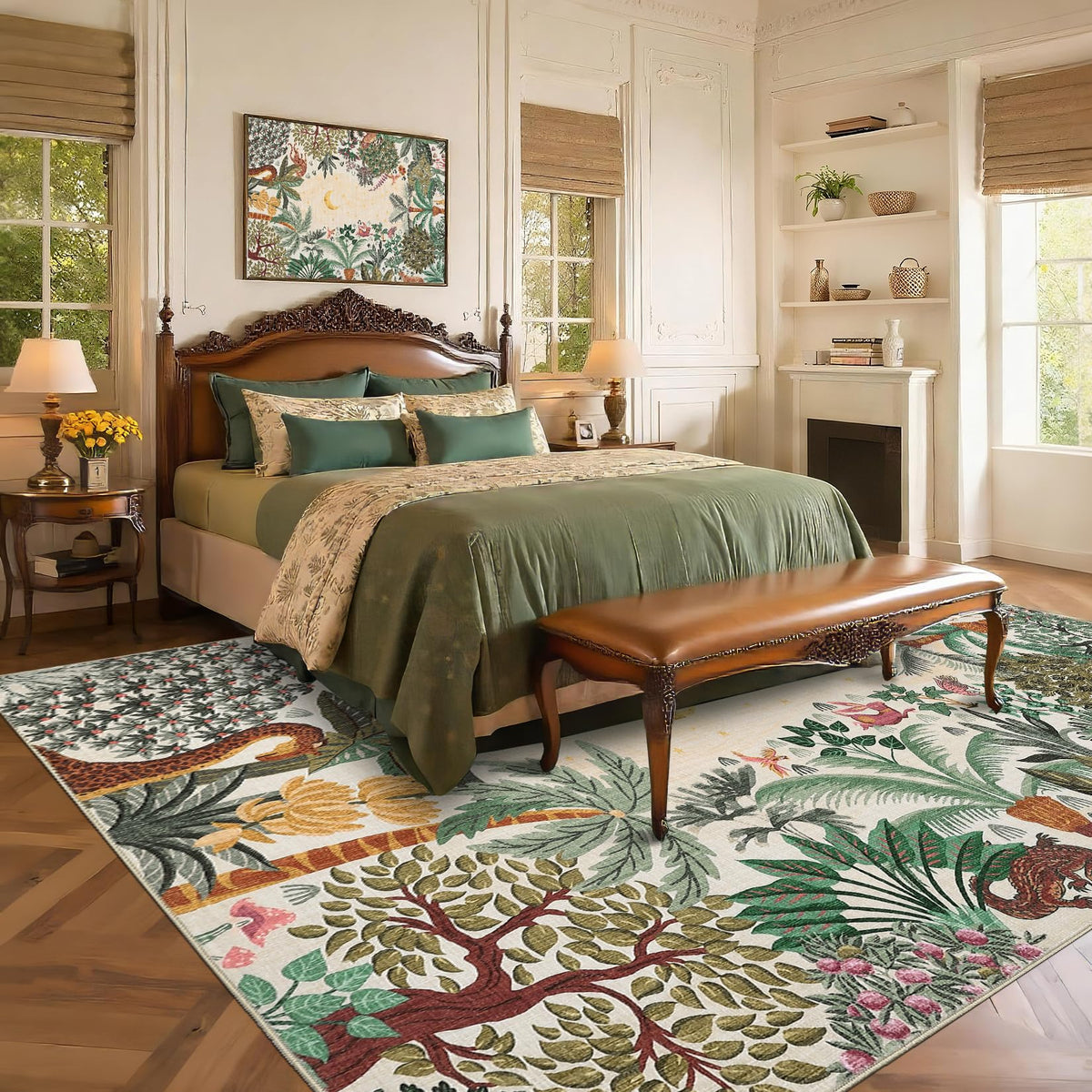 GarveeHome 5x7 Jungle Area Rug Washable Rugs for Living Room Bedroom, Soft Low Pile Non Slip Accent Floor Mat Animal Print Throw Rug Indoor Carpet Dining Room Playroom