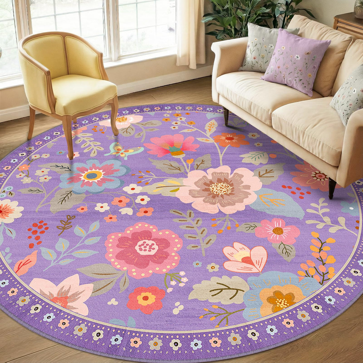 RELEANY Floral Washable 5x7 Area Rugs Black