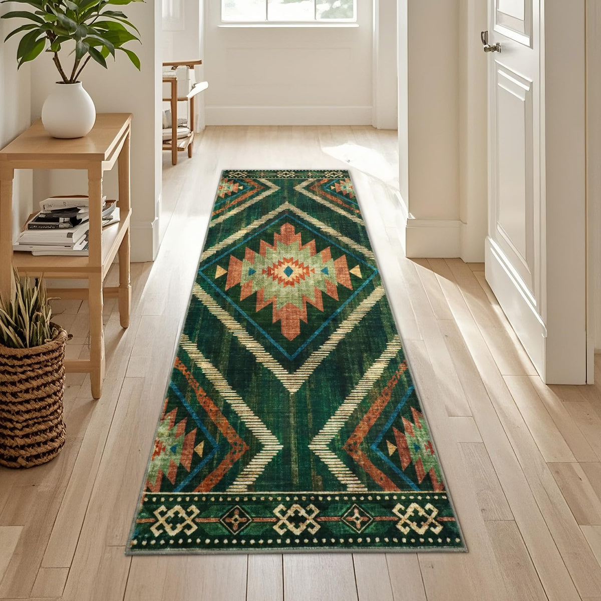 Boho Washable Rugs 5x7ft Non Slip, Low Pile Area Rug for Living Room, Brown Moroccan Bedroom Carpets, Non Shedding Soft Floor Carpet for Dining Room Bathroom Nursery Kitchen Office