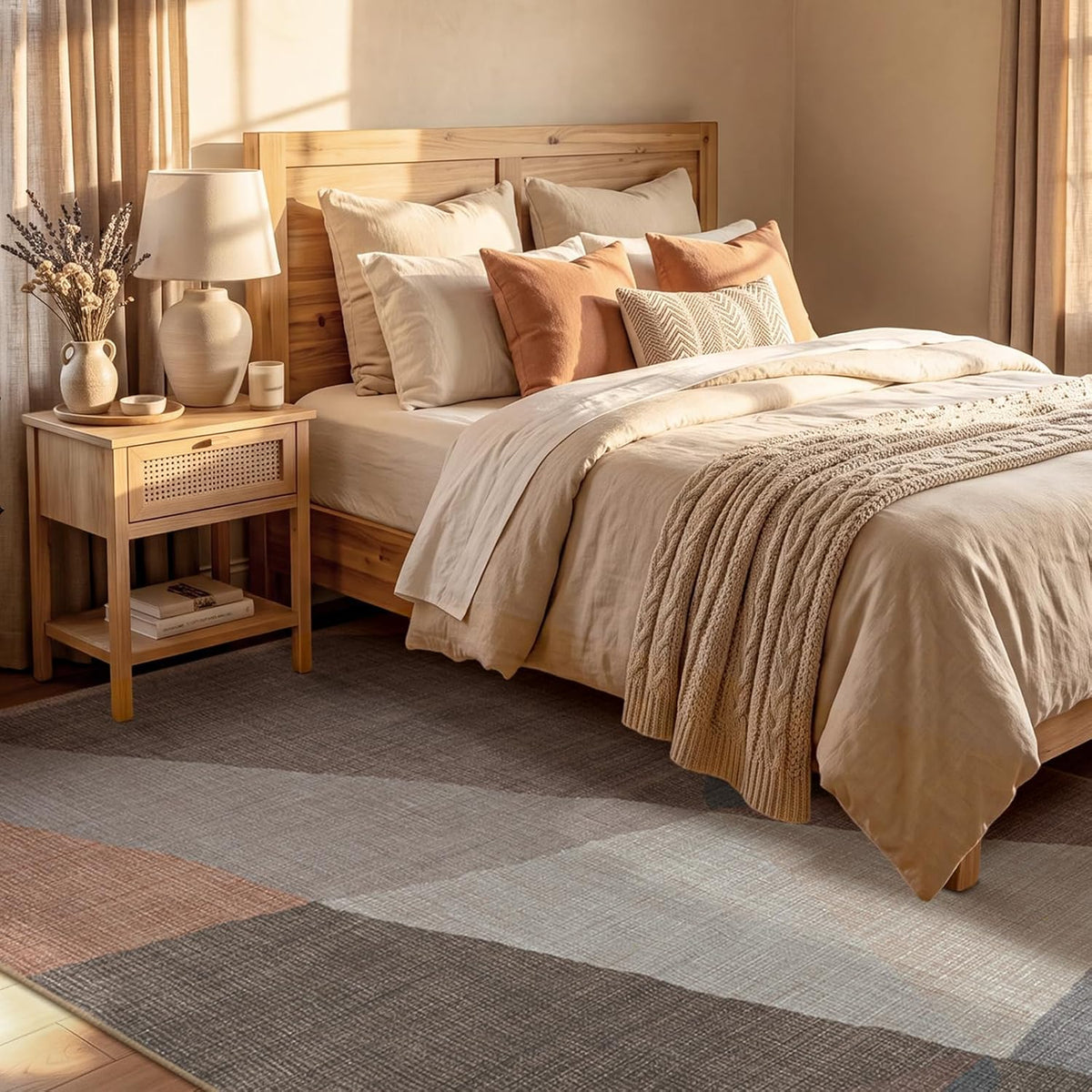 YIHOUSE Geometric Area Rug, Washable Non-Slip Low Pile, Brown, 5 x 7 ft