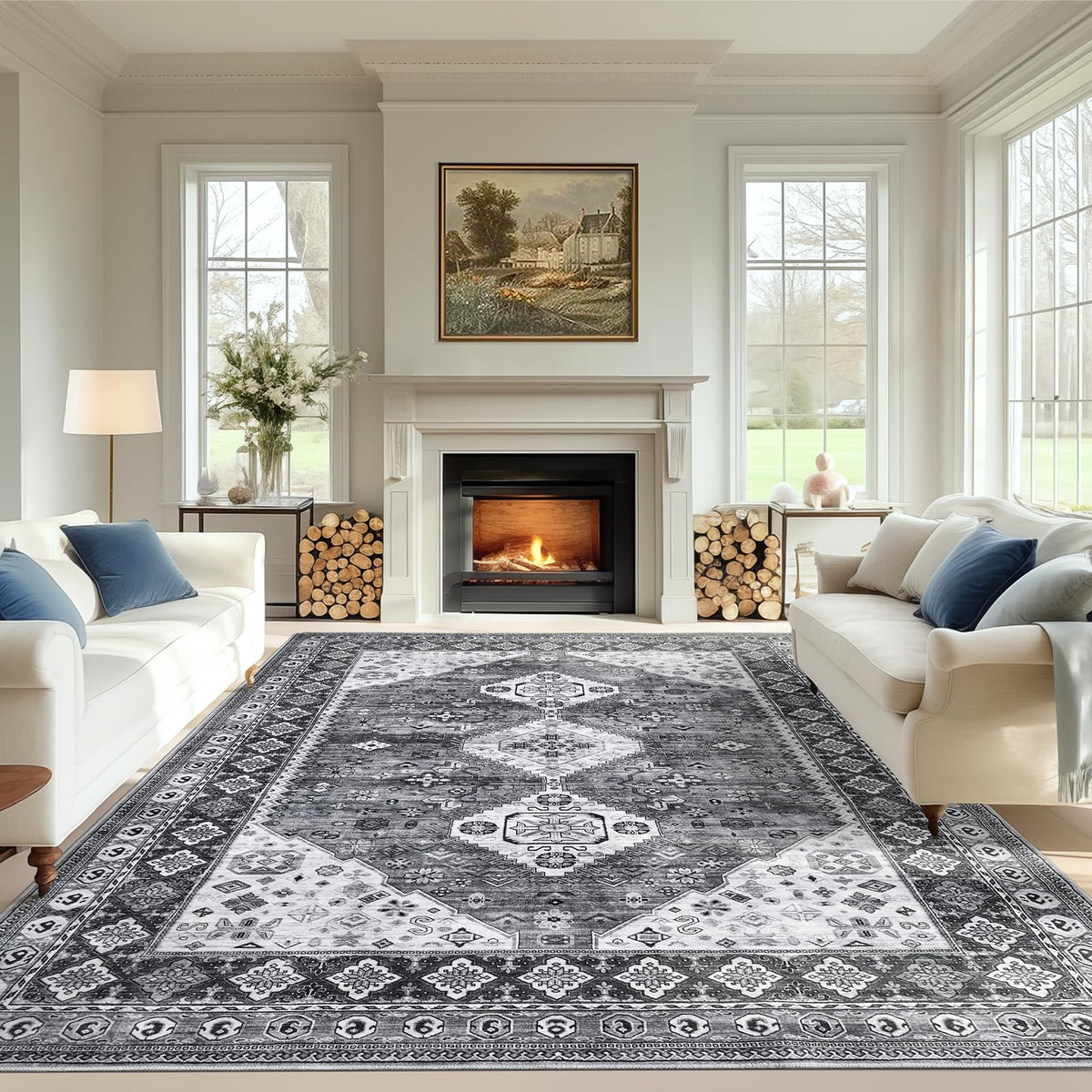 Madane 8x10 Area Rugs for Living Room, Washable Neutral Rug Brown/Sand