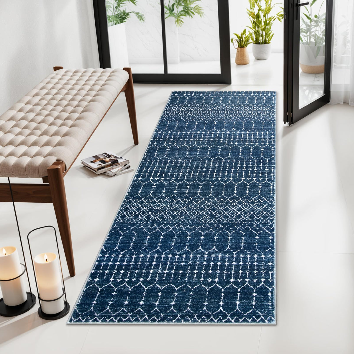 Lahome Moroccan Black Area Rug for Living Room 3x5 Non-Slip Washable Stain Resistant Large Kitchen Rugs Throw Low-Profile Soft Bedroom Carpet Geometric Print Rug for Entryway Dining Room Hana