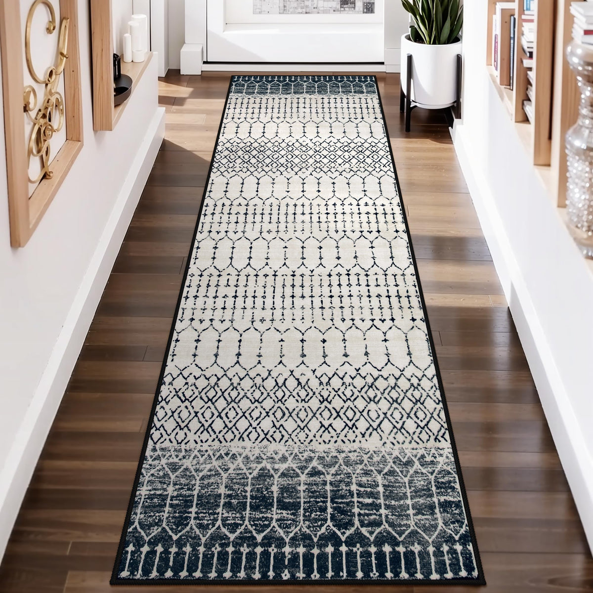 Lahome Moroccan Black Area Rug for Living Room 3x5 Non-Slip Washable Stain Resistant Large Kitchen Rugs Throw Low-Profile Soft Bedroom Carpet Geometric Print Rug for Entryway Dining Room Hana